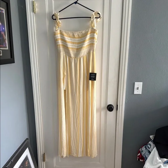 chinese dress ladies Yellow Striped Tiered Maxi Dress – BLANK main image 1